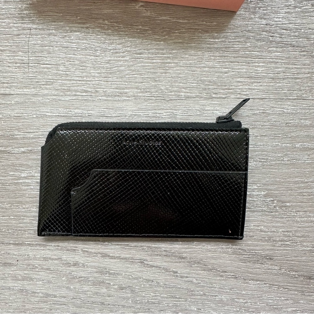 Acne Studios Black Patent Leather Printed Card Holder Wallet